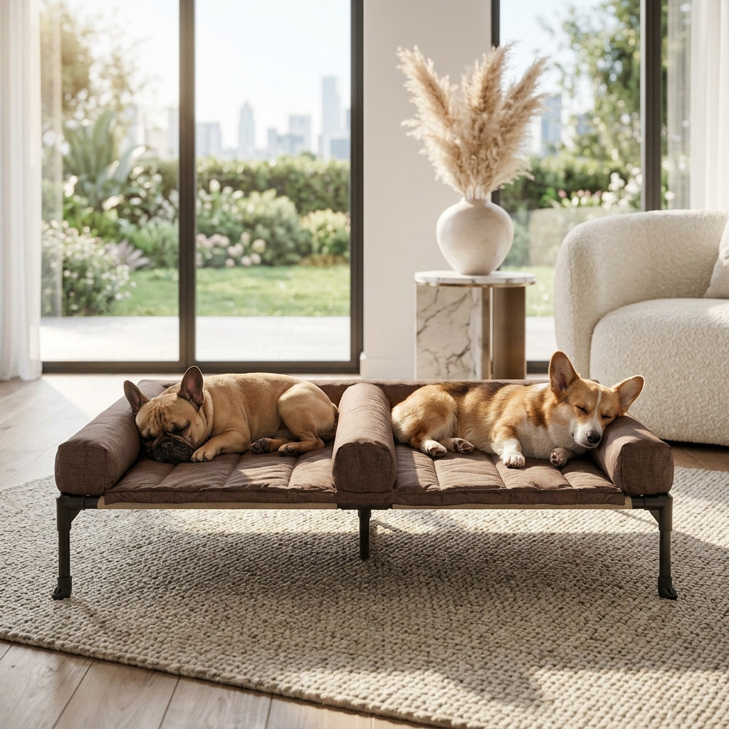 Veehoo Cooling Raised Dog Bed for Two Medium Dogs Elevated Dog Bed