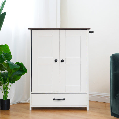 Dog Feeding Station Cabinet with Hidden Bowls & Storage — White