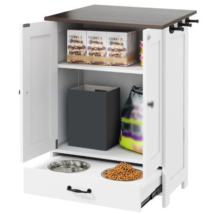 Dog Feeding Station Cabinet with Hidden Bowls & Storage — White
