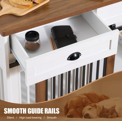 Furniture-Style Wooden Dog Crate with Double Doors — White & Walnut