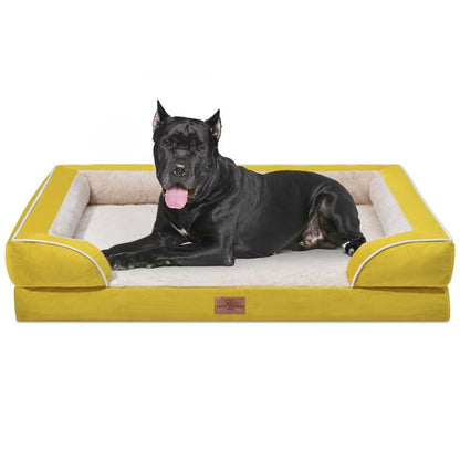 XXL Orthopedic Dog Sofa Bed with Bolster — Spicy Mustard