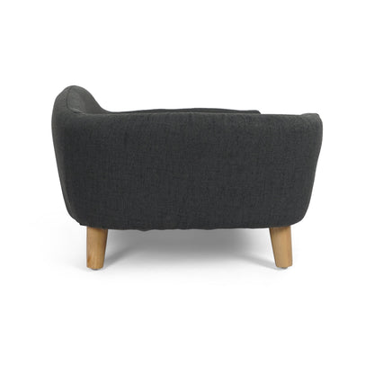 Mid-Century Modern Raised Dog Bed with Birch Legs — Dark Gray
