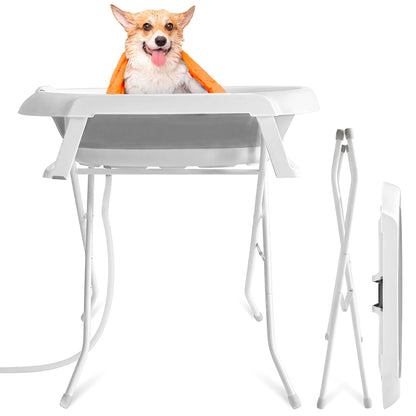 Collapsible Dog Bath Tub with Drain — Portable Washing Station