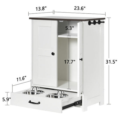 Dog Feeding Station Cabinet with Hidden Bowls & Storage — White