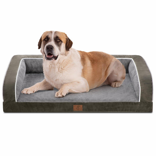 XXL Orthopedic Dog Sofa with High Bolster — Olive Green
