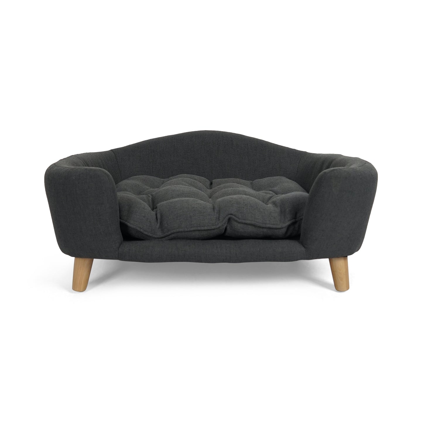 Mid-Century Modern Raised Dog Bed with Birch Legs — Dark Gray