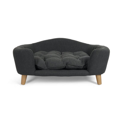Mid-Century Modern Raised Dog Bed with Birch Legs — Dark Gray