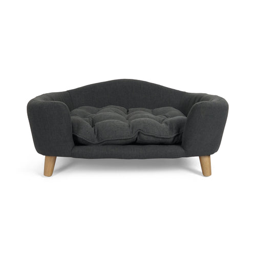 Mid-Century Modern Raised Dog Bed with Birch Legs — Dark Gray