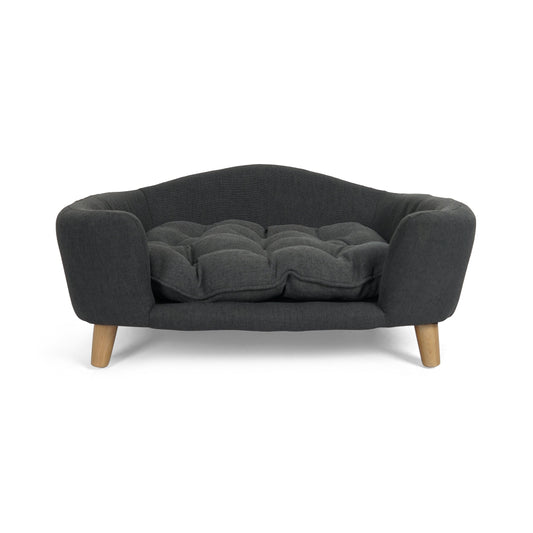 Mid-Century Modern Raised Dog Bed with Birch Legs — Dark Gray