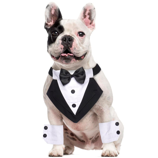Dog Tuxedo Set with Bow Tie & Cuffs — Formal Wedding Outfit