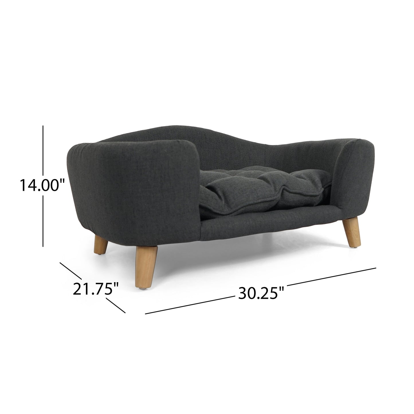 Mid-Century Modern Raised Dog Bed with Birch Legs — Dark Gray