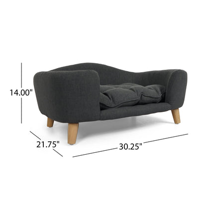 Mid-Century Modern Raised Dog Bed with Birch Legs — Dark Gray