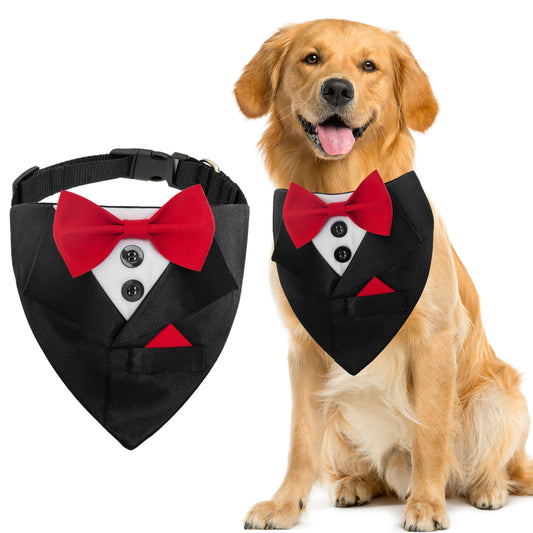 Dog Tuxedo Bandana with Bow Tie — Formal Collar
