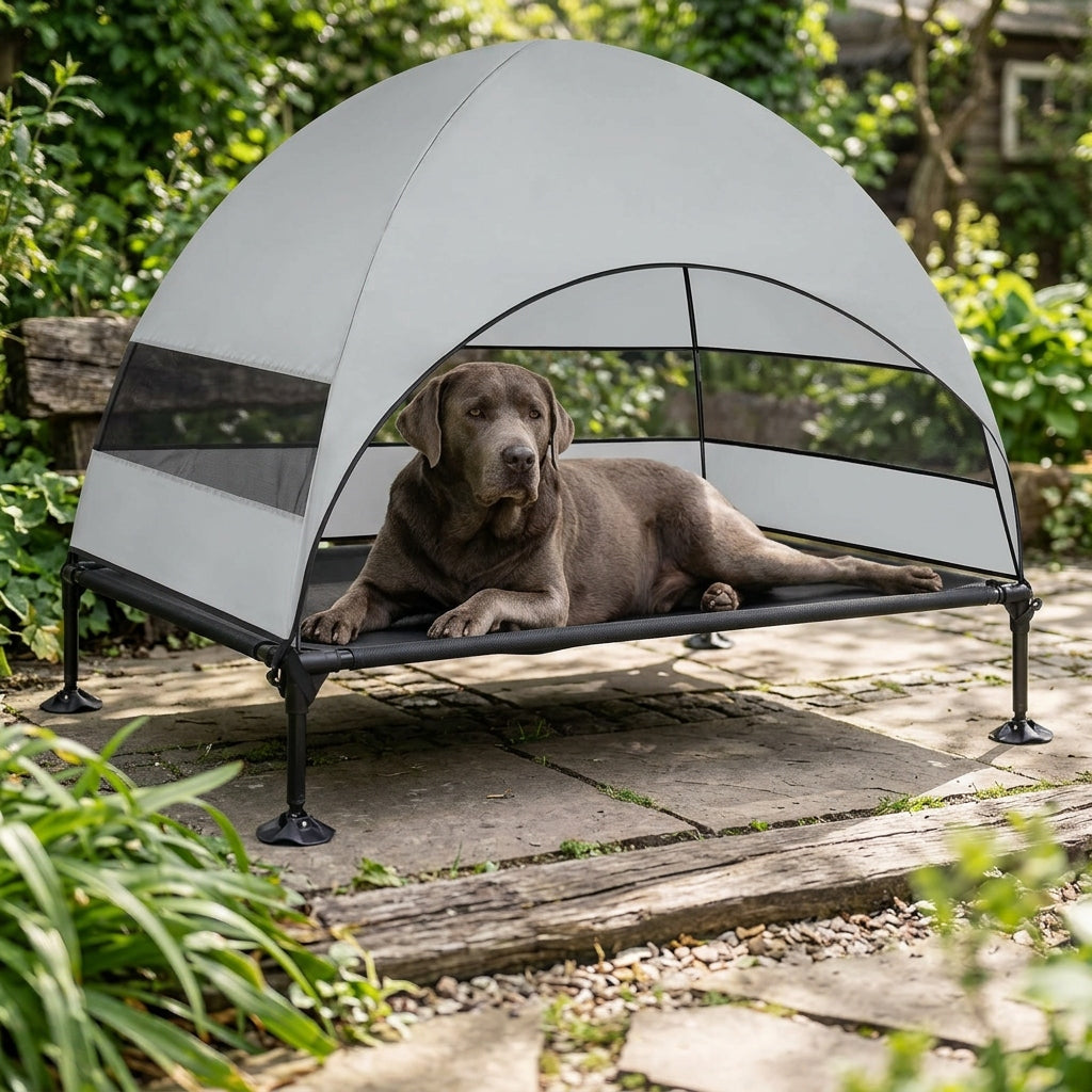 Elevated Outdoor Dog Bed with Sunshade and Anti-Slip Feet