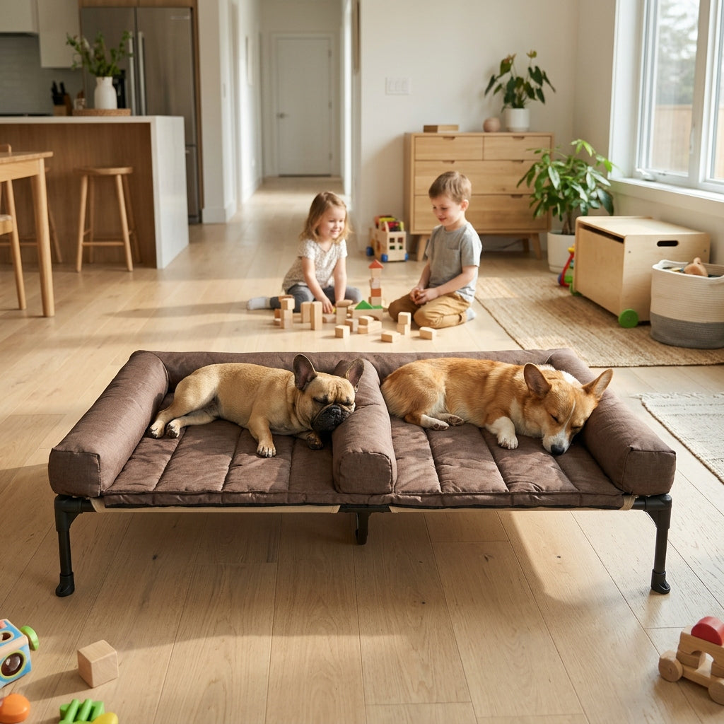 Veehoo Cooling Raised Dog Bed for Two Medium Dogs Elevated Dog Bed