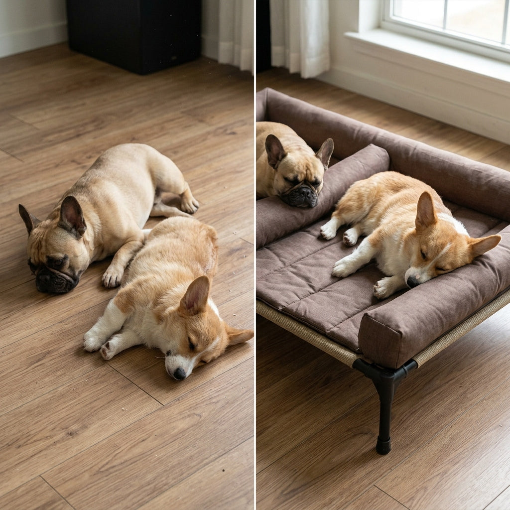 Veehoo Cooling Raised Dog Bed for Two Medium Dogs Elevated Dog Bed