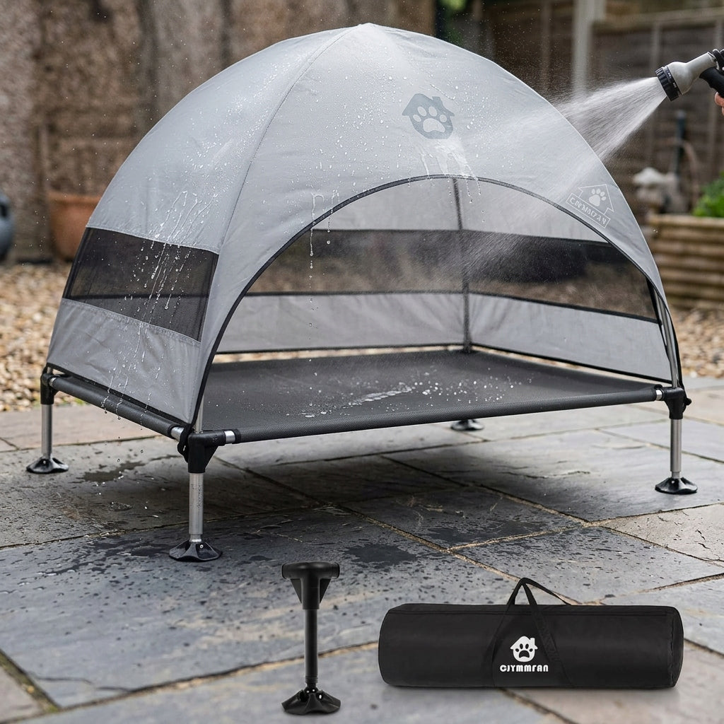 Elevated Outdoor Dog Bed with Sunshade and Anti-Slip Feet