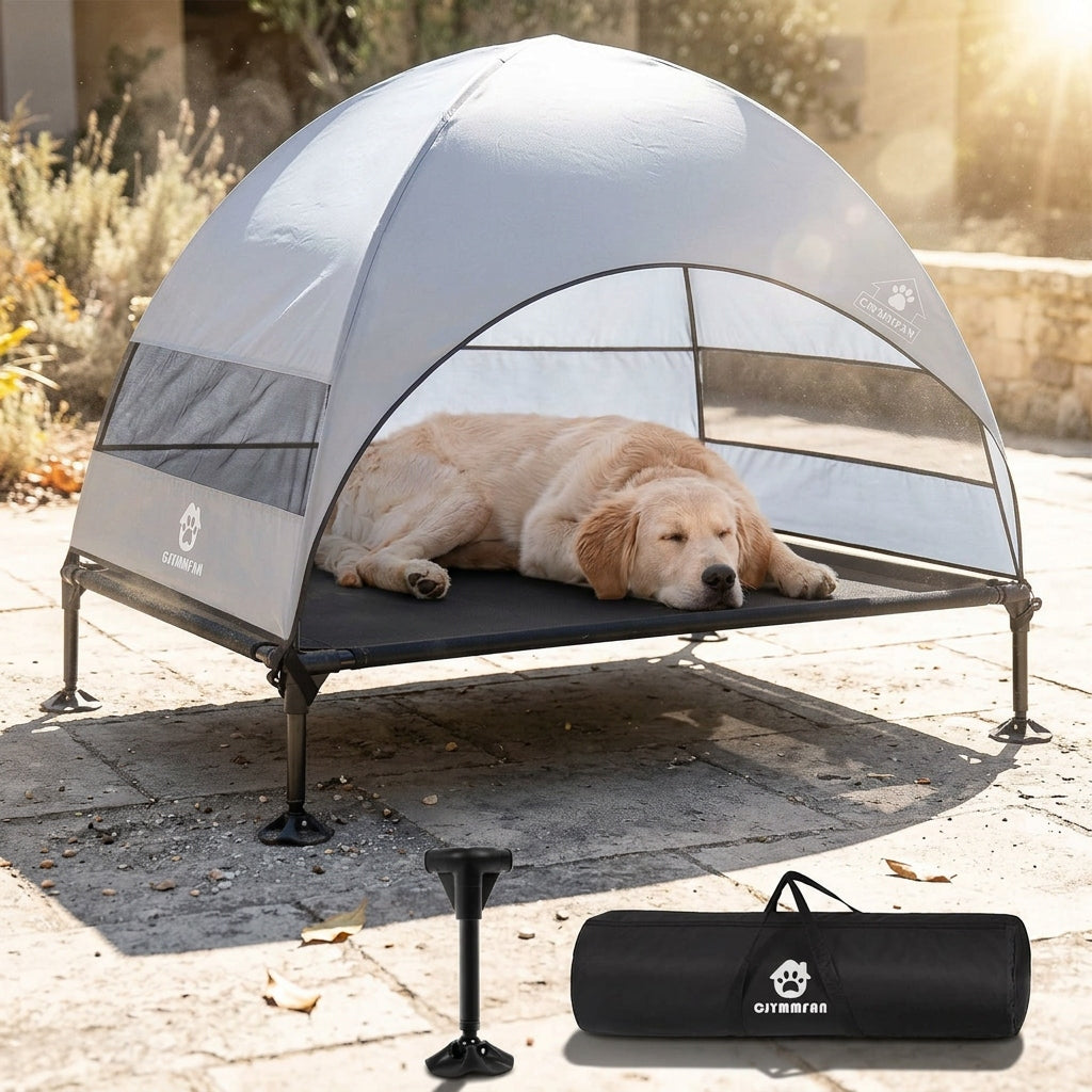 Elevated Outdoor Dog Bed with Sunshade and Anti-Slip Feet