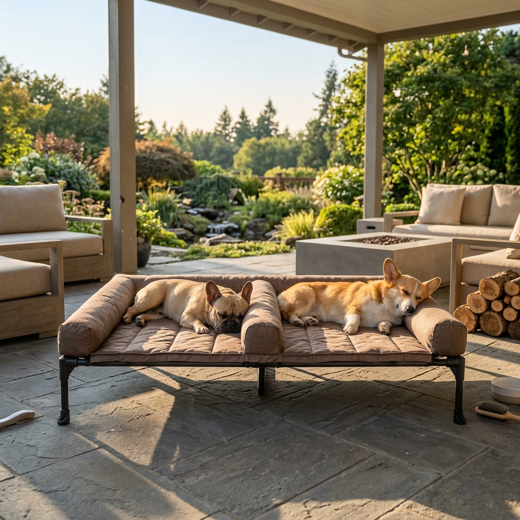 Veehoo Cooling Raised Dog Bed for Two Medium Dogs Elevated Dog Bed