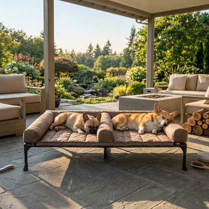 Veehoo Cooling Raised Dog Bed for Two Medium Dogs Elevated Dog Bed