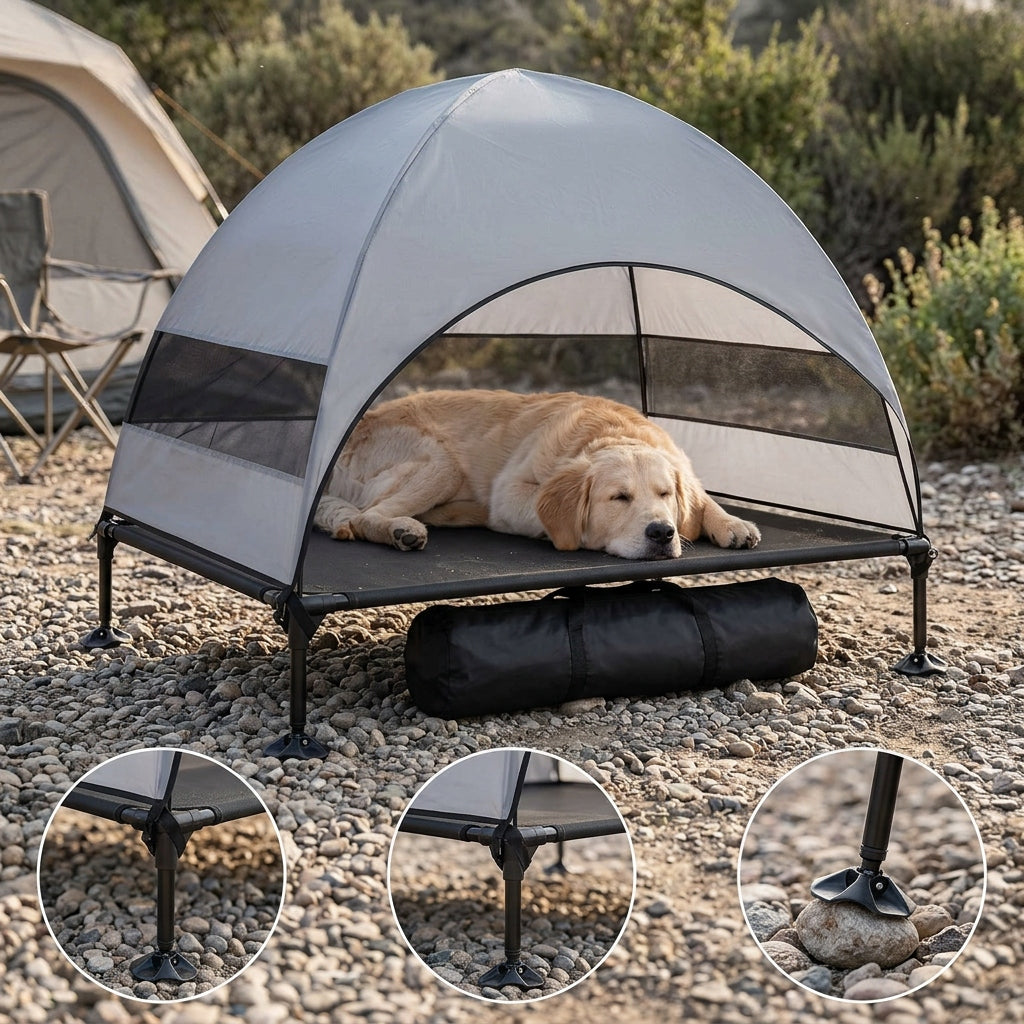 Elevated Outdoor Dog Bed with Sunshade and Anti-Slip Feet