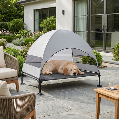 Elevated Outdoor Dog Bed with Sunshade and Anti-Slip Feet