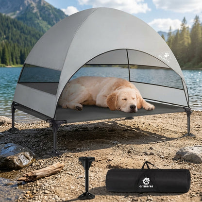 Elevated Outdoor Dog Bed with Sunshade and Anti-Slip Feet