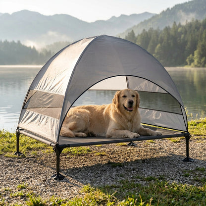 Elevated Outdoor Dog Bed with Sunshade and Anti-Slip Feet