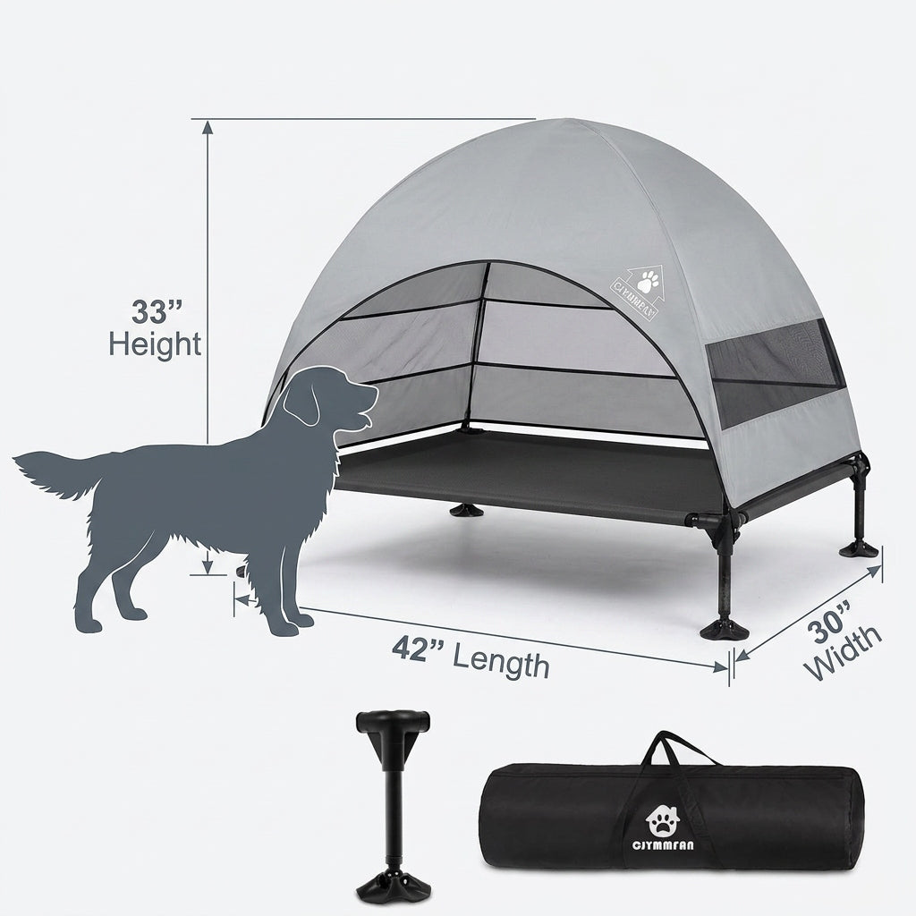 Elevated Outdoor Dog Bed with Sunshade and Anti-Slip Feet